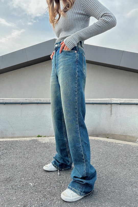 Yüksek Bel Straight Jean Lacivert
