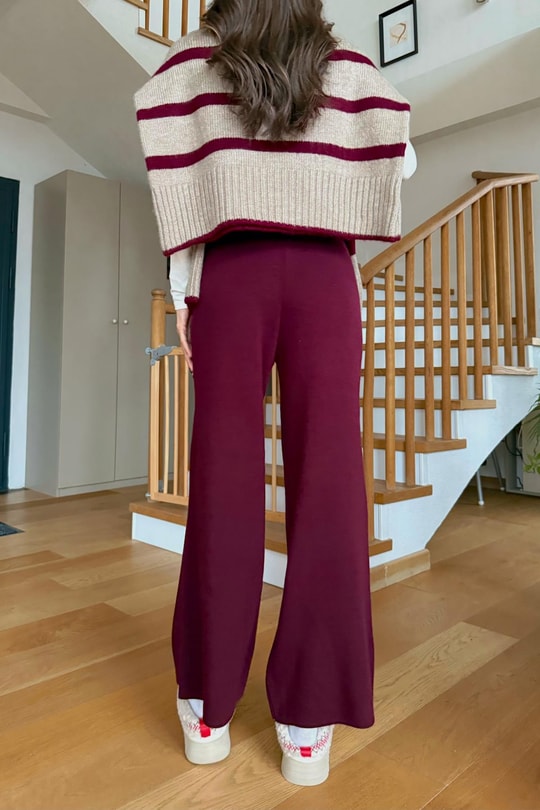 Yüksek Bel Triko Pantolon Bordo