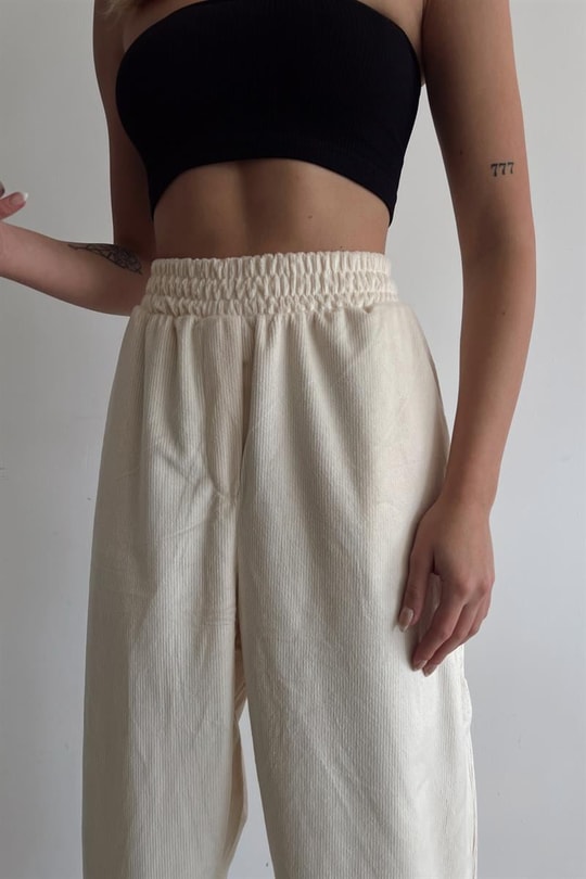 Yumoş Kadife Jogger Pantolon Ekru