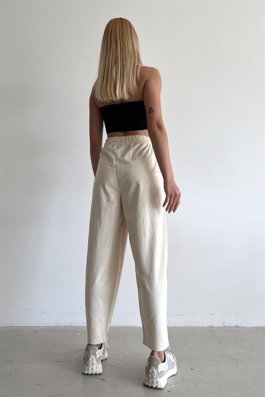 Yumoş Kadife Jogger Pantolon Ekru