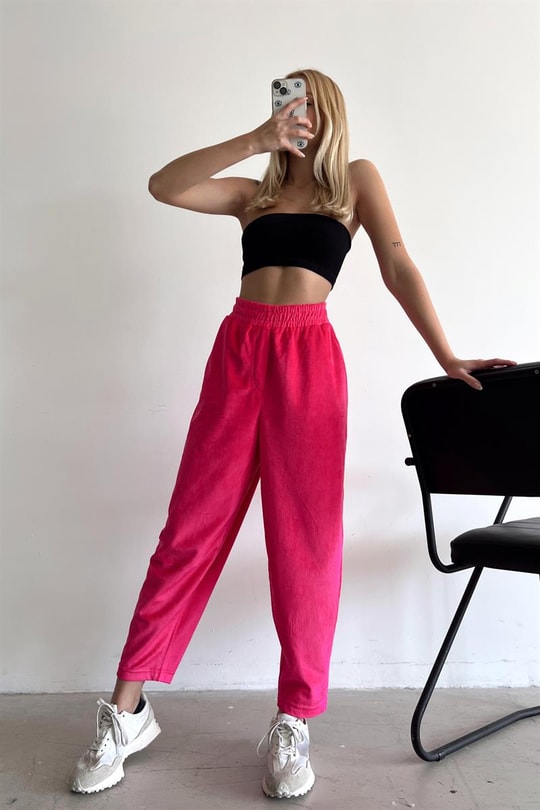 Yumoş Kadife Jogger Pantolon Fuşya