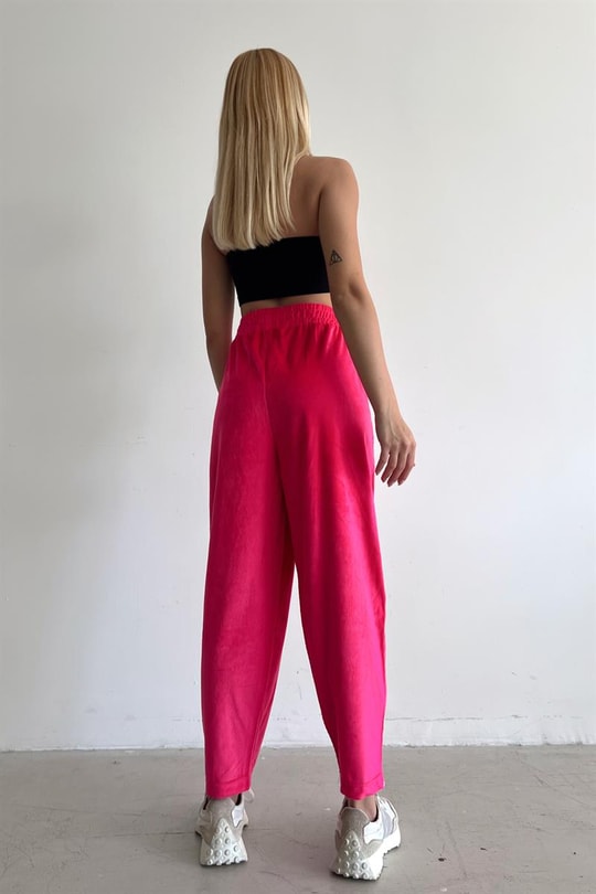 Yumoş Kadife Jogger Pantolon Fuşya