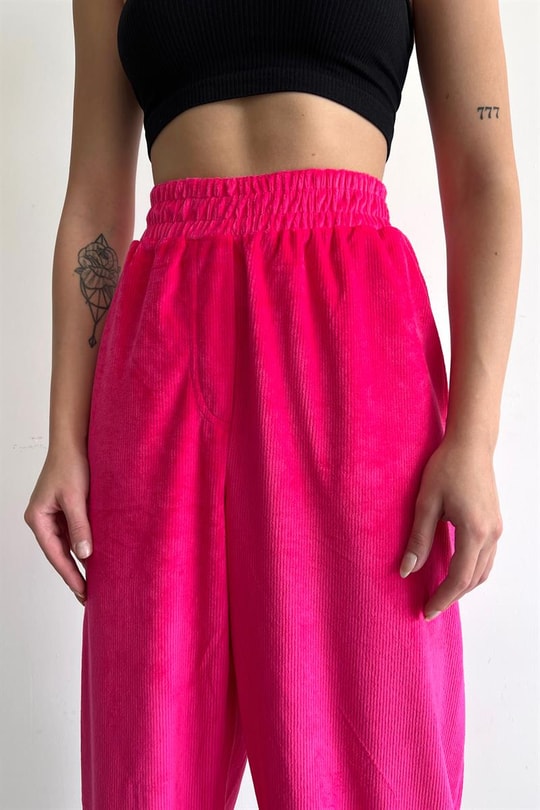 Yumoş Kadife Jogger Pantolon Fuşya