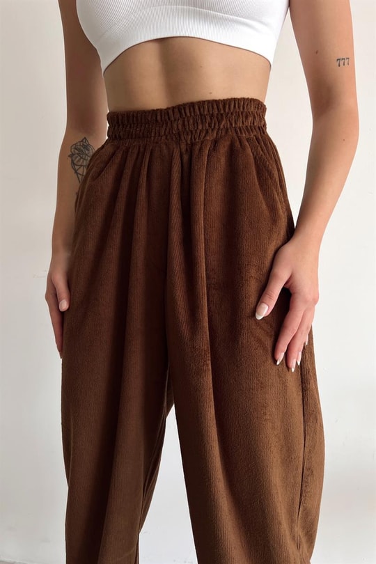 Yumoş Kadife Jogger Pantolon Kahve
