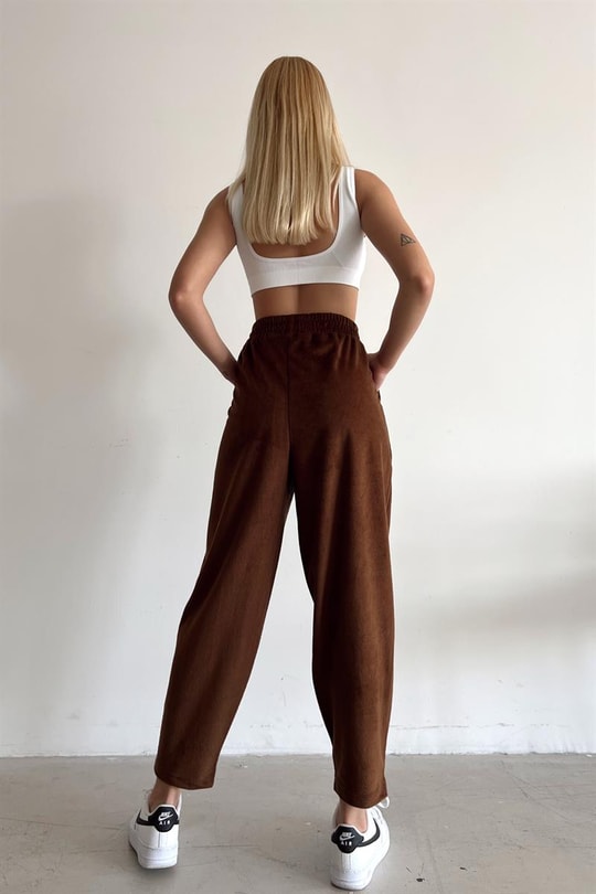 Yumoş Kadife Jogger Pantolon Kahve