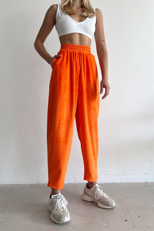 Yumoş Kadife Jogger Pantolon Turuncu