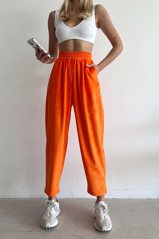 Yumoş Kadife Jogger Pantolon Turuncu