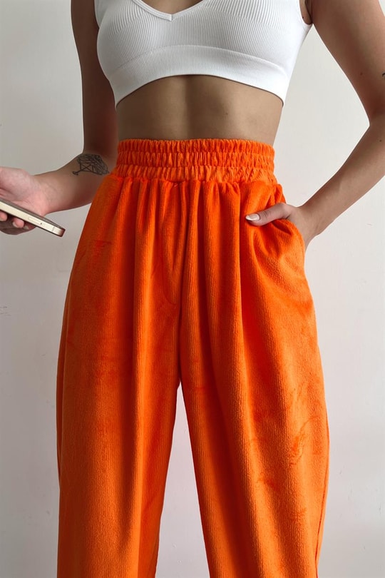 Yumoş Kadife Jogger Pantolon Turuncu