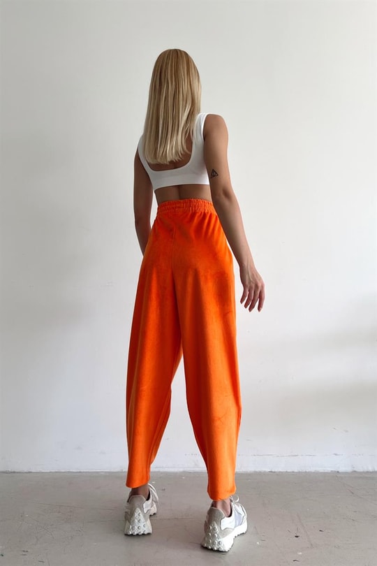 Yumoş Kadife Jogger Pantolon Turuncu