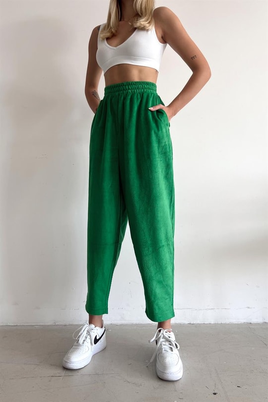 Yumoş Kadife Jogger Pantolon Yeşil