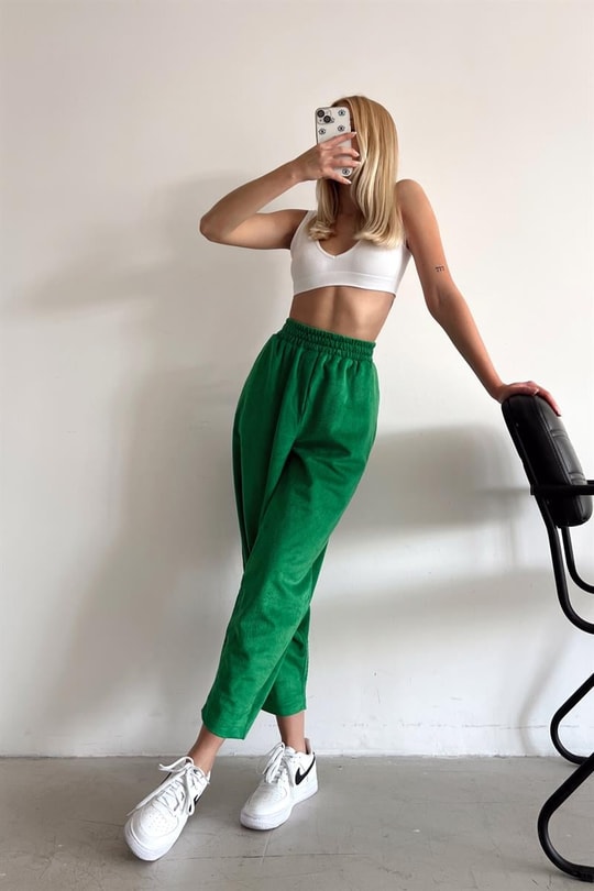 Yumoş Kadife Jogger Pantolon Yeşil