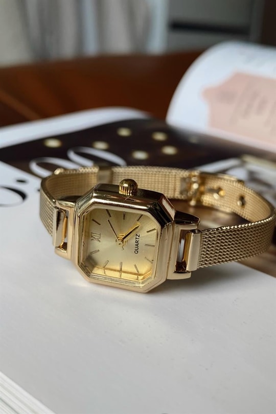Hasır Square Saat Gold