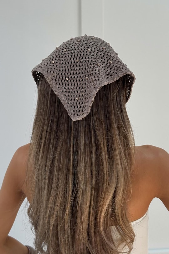 Taşlı File Bandana Vizon