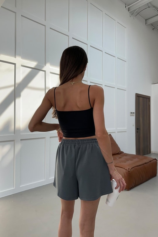 Beli Bağcıklı Modal Şort Gri