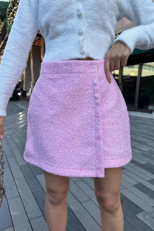 Buklet Kapamalı Şort Etek Pembe