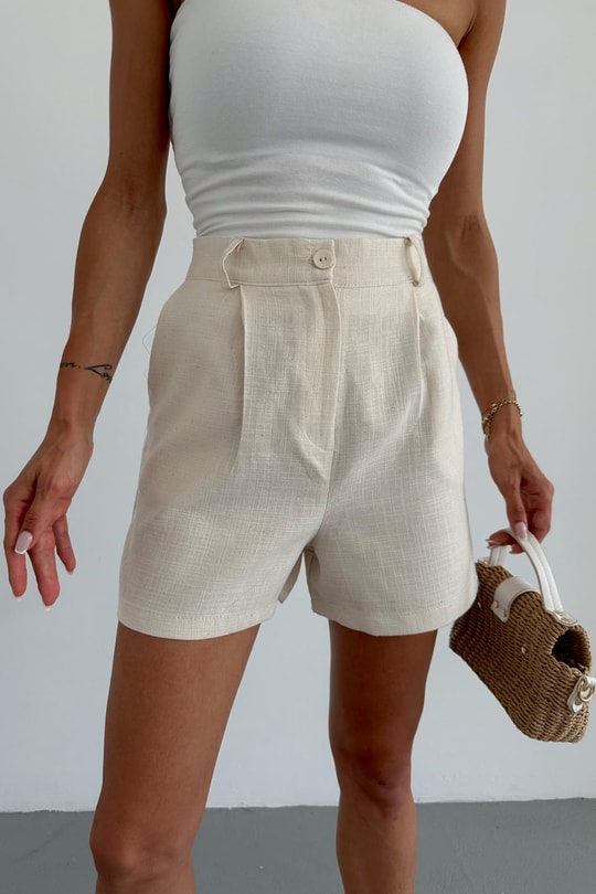 Flam Keten Şort Krem