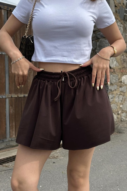 Modal Bağcıklı Şort Kahve