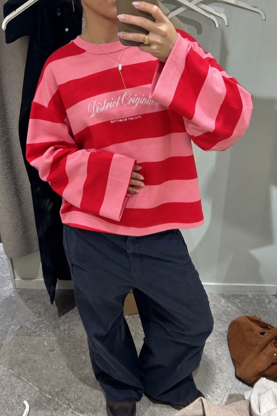 District Originals Çizgili Sweatshirt Pembe Sweatshirt