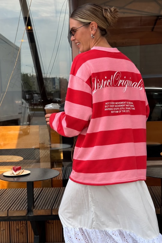 District Originals Çizgili Sweatshirt Pembe Sweatshirt