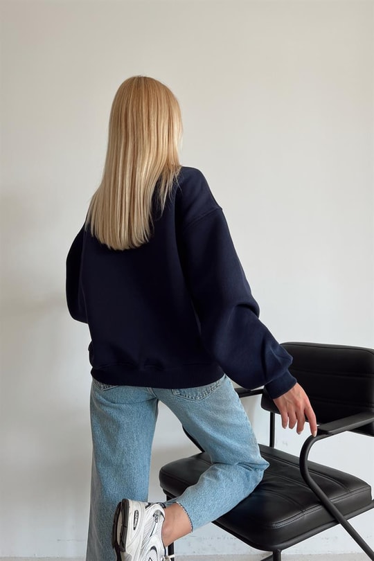 Ayıcıklı Ribana Sweatshirt Lacivert