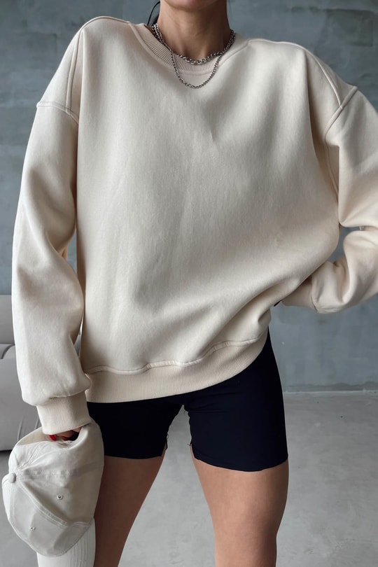 Balon Kol Oversize Sweat Bej