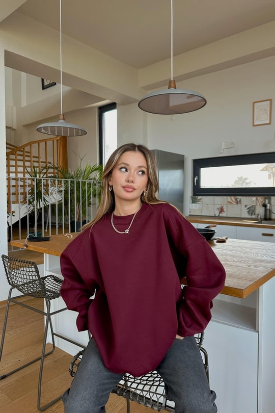 Balon Kol Oversize Sweat Bordo