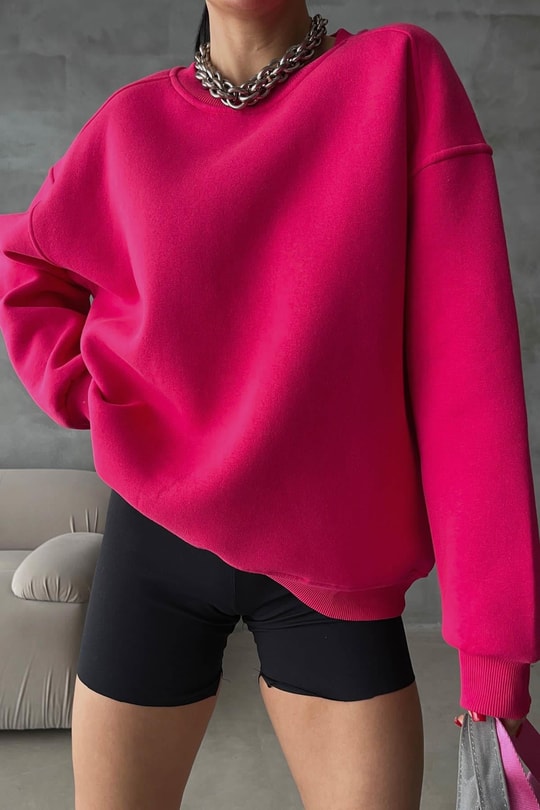 Balon Kol Oversize Sweat Fuşya