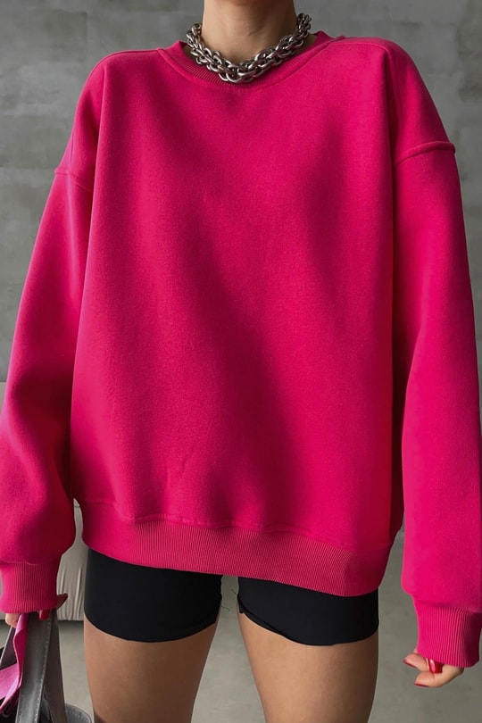 Balon Kol Oversize Sweat Fuşya