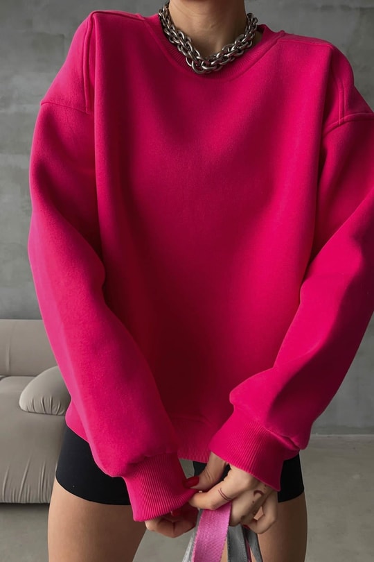 Balon Kol Oversize Sweat Fuşya