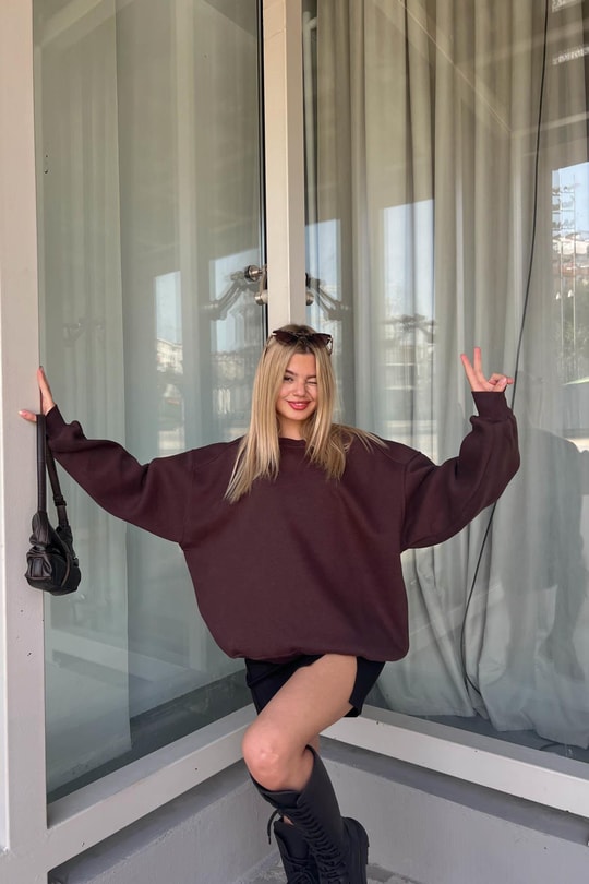 Balon Kol Oversize Sweat Kahve