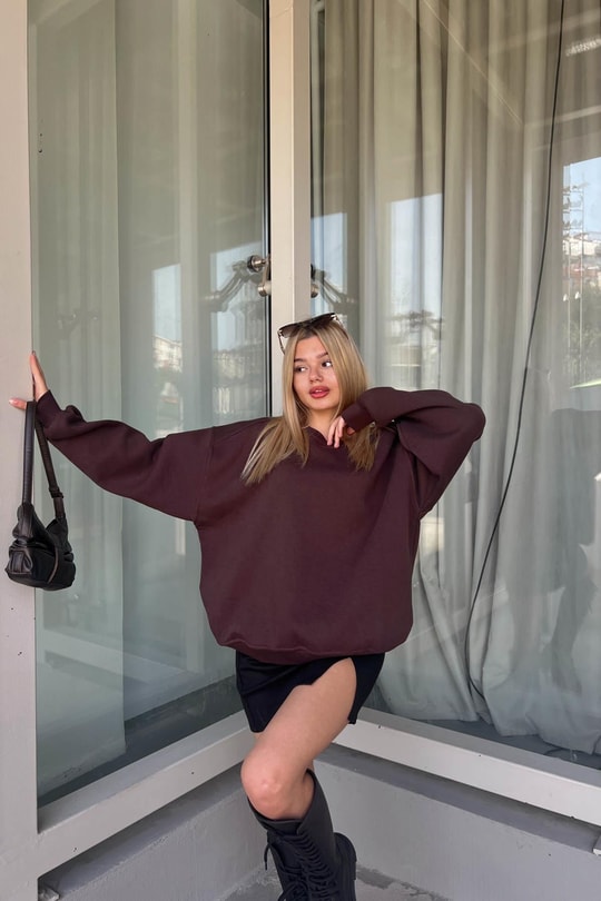Balon Kol Oversize Sweat Kahve