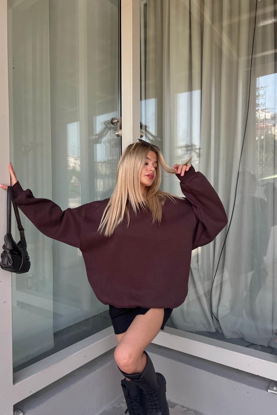 Balon Kol Oversize Sweat Kahve