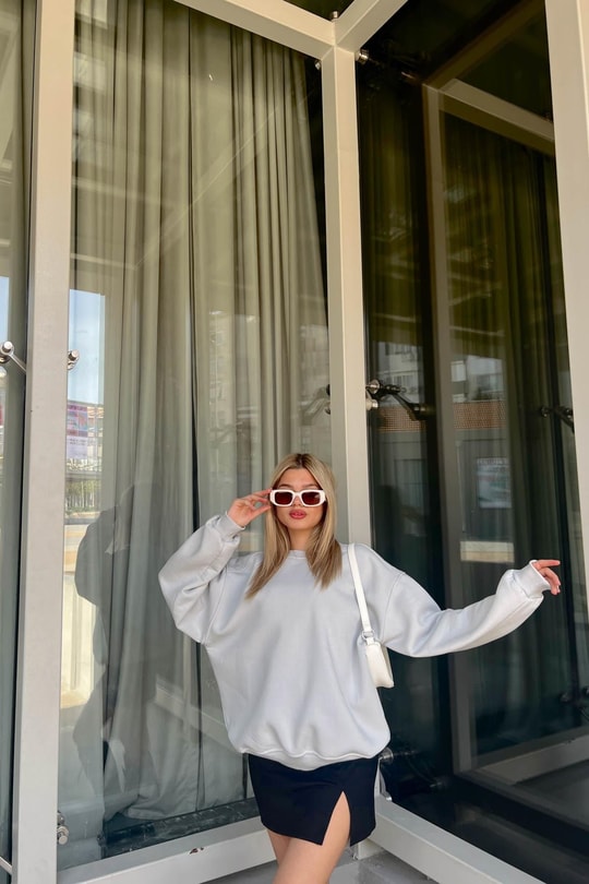 Balon Kol Oversize Sweat Koyu Gri
