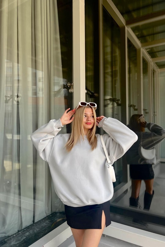 Balon Kol Oversize Sweat Koyu Gri