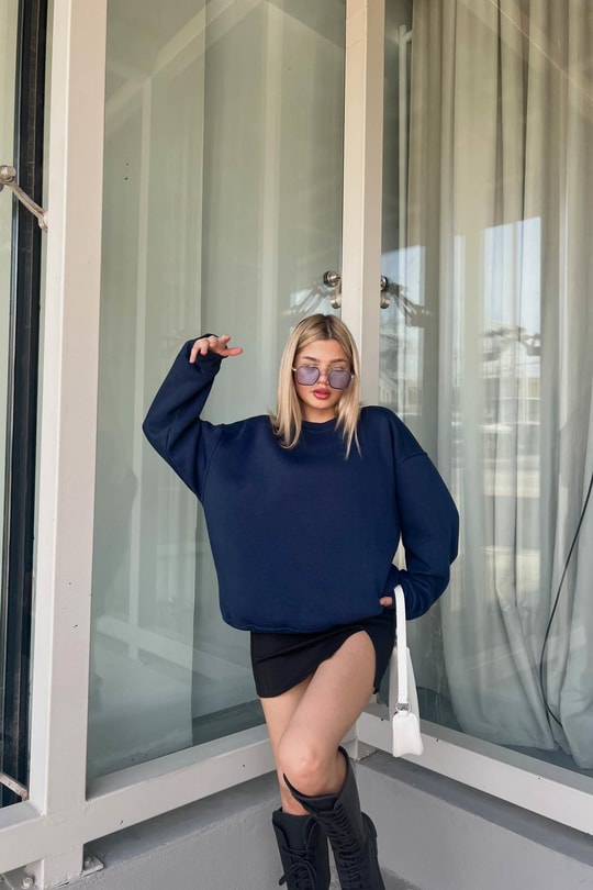 Balon Kol Oversize Sweat Lacivert