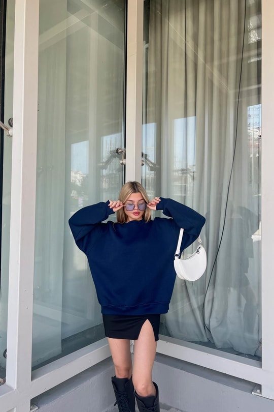 Balon Kol Oversize Sweat Lacivert