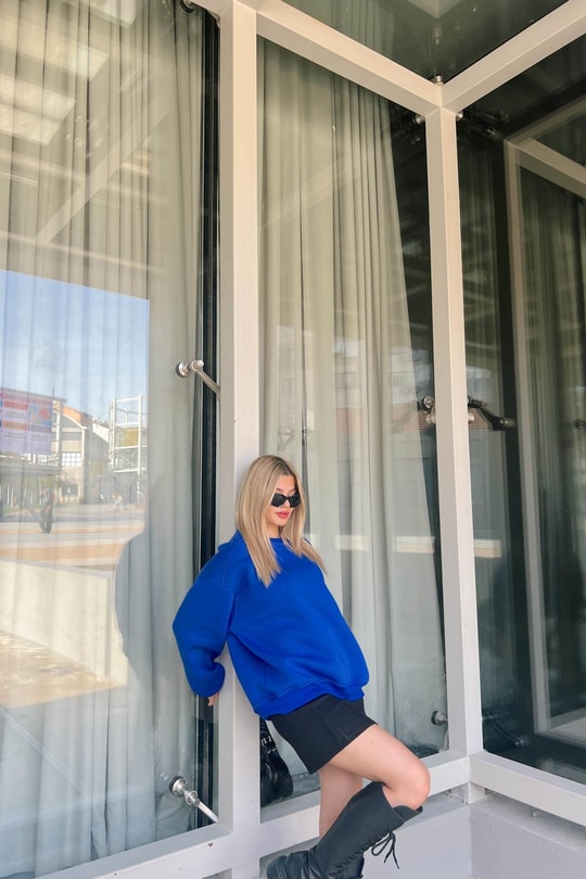 Balon Kol Oversize Sweat Saks Mavisi
