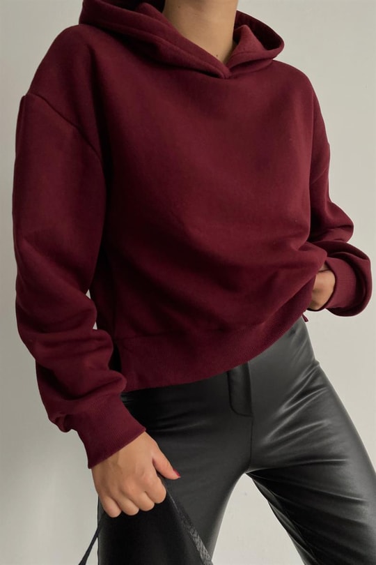 Basic Crop Sweatshirt Bordo