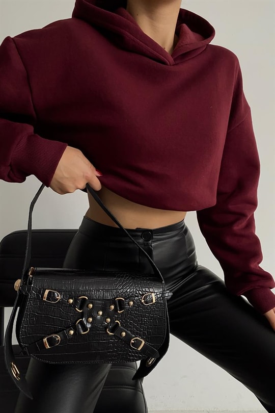 Basic Crop Sweatshirt Bordo
