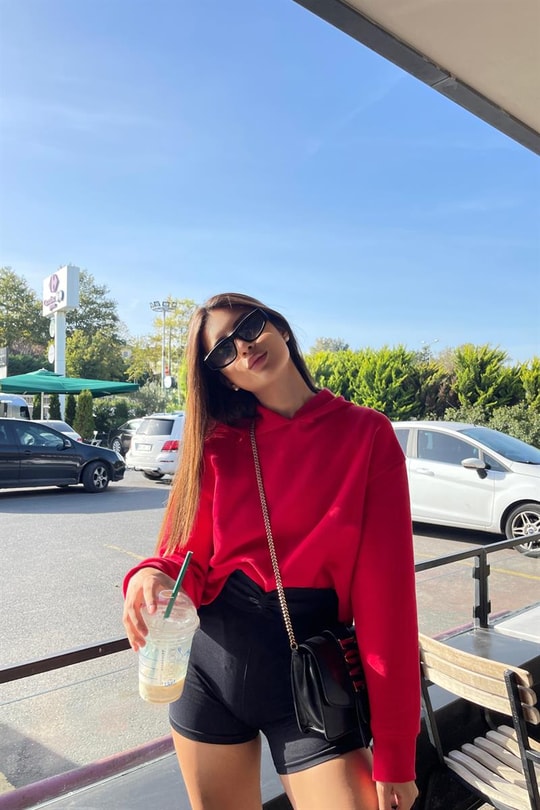 Basic Crop Sweatshirt Kırmızı
