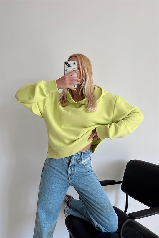 Basic Crop Sweatshirt Neon Yeşil