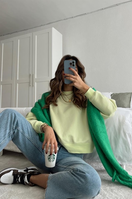 Basic Crop Sweatshirt Neon Yeşil