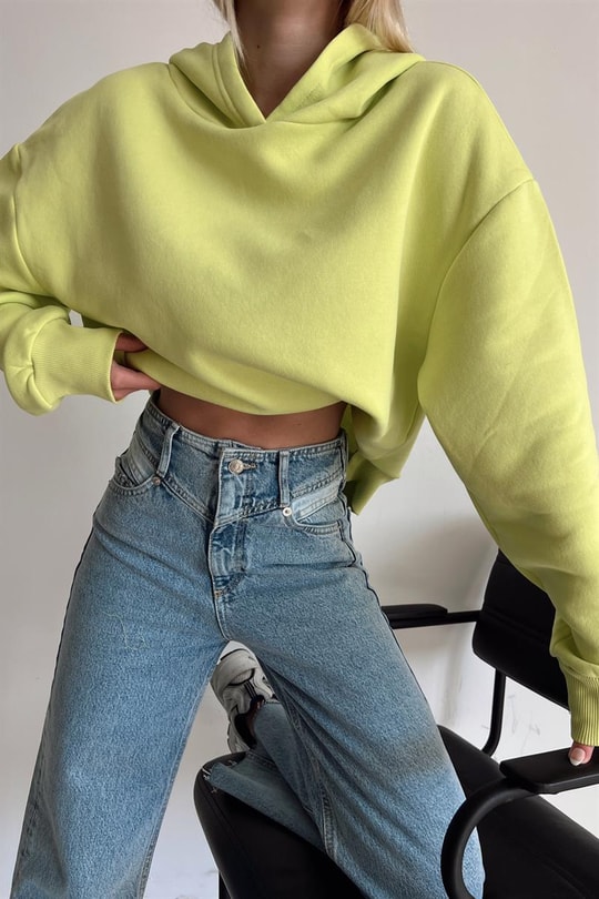 Basic Crop Sweatshirt Neon Yeşil