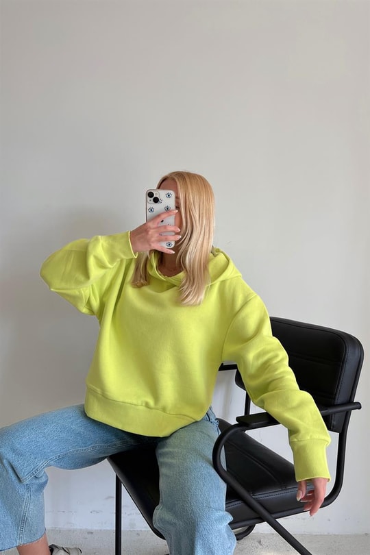 Basic Crop Sweatshirt Neon Yeşil