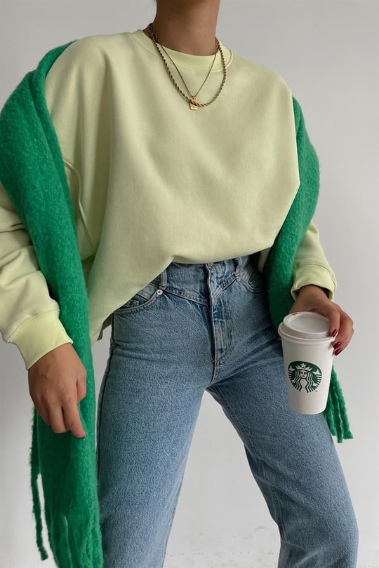 Basic Crop Sweatshirt Neon Yeşil