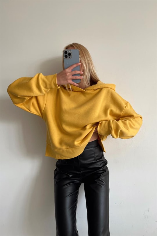 Basic Crop Sweatshirt Sarı