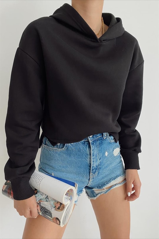 Basic Crop Sweatshirt Siyah