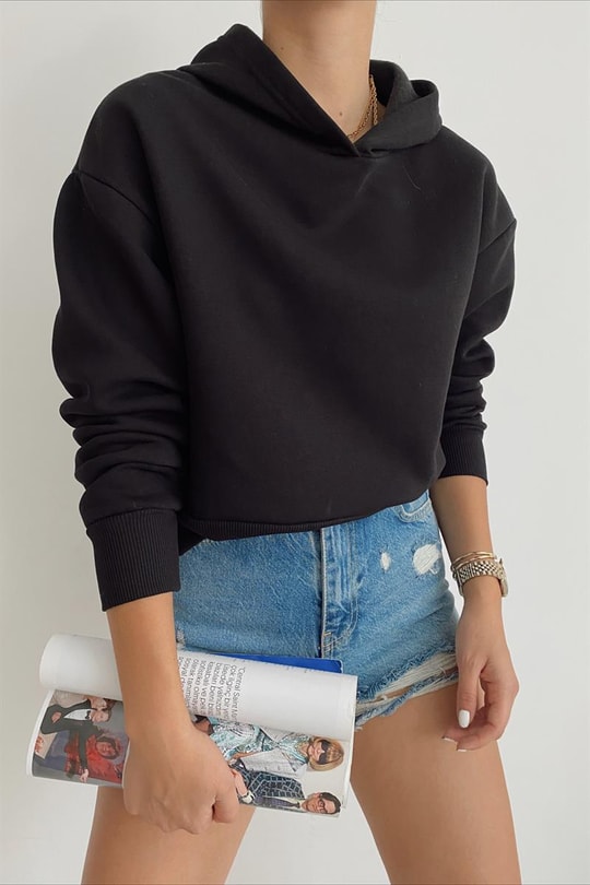 Basic Crop Sweatshirt Siyah