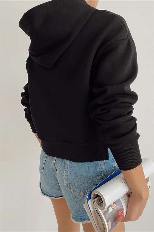 Basic Crop Sweatshirt Siyah