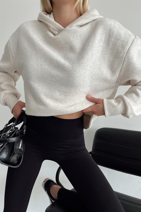 Basic Crop Sweatshirt Taş